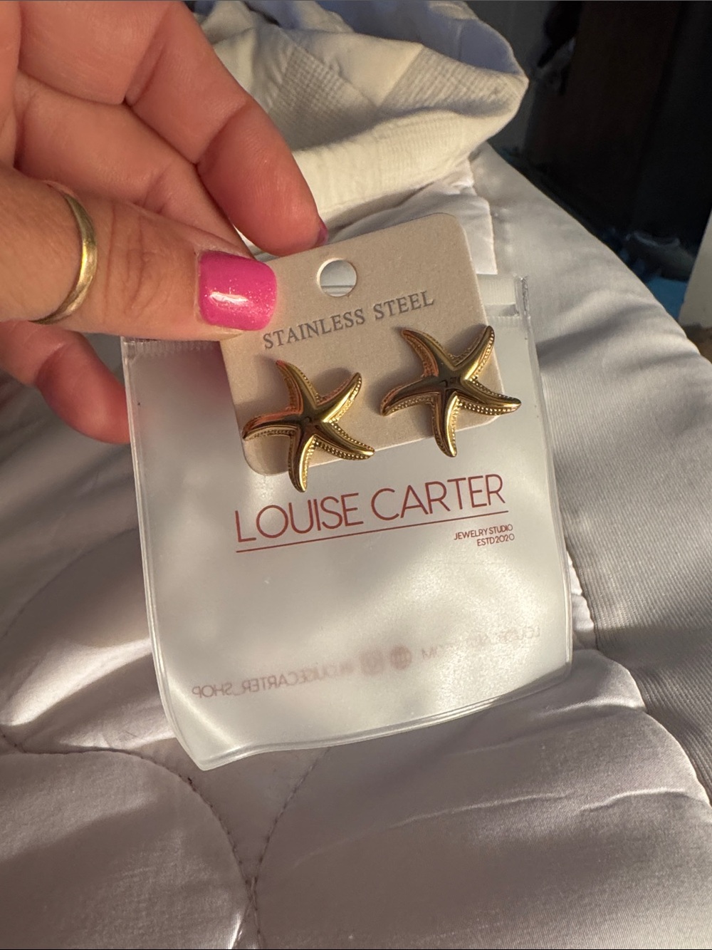 Louise Carter Gold Starfish Stud Earrings - Beach-Inspired Stainless Steel